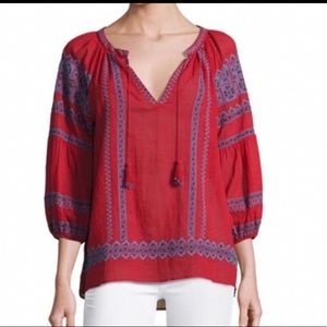 Joie Gauge Embroidered Peasant Top Red Size XXS